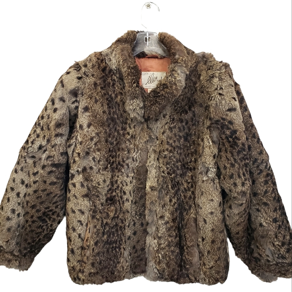 Women's Brown Rabbit Fur Leopard-Print Jacket